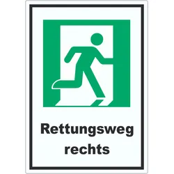 Rettungsweg rechts Aufkleber A8 (52x74mm)