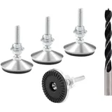 TOKSEO 4 Stück M10 x 50mm Nivellierfüße, Möbelfüße Verstellbar Metall M10 Stellfüße Höhenverstellbar, Verstellschraube mit Einschlagmuttern, Kontermuttern und Metallbohrern