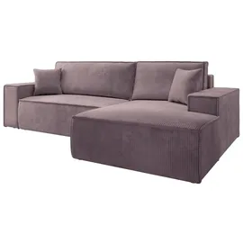 Selsey Sofa Ecksofa Eckcouch Schlafsofa Couch Mit Schlaffunktion und Bettkasten, Ottomane Rechts Cordbezug in Rosa