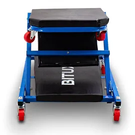 BITUXX Werkstatthocker Stahl/Vinyl blau/rot mit 6 Universalrädern