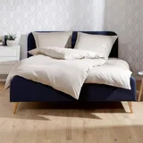 Lorena Uni Mako-Satin Bettwäsche Classic Zierstich 155x220 cm + 80x80 cm | kiesel - beige