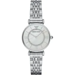 Quarzuhr EMPORIO ARMANI "AR1908", silber (silberfarben), Armbanduhren, Damen, Armbanduhr, Damenuhr, Perlmutt-Zifferblatt, Edelstahlarmband