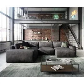 DeLife Wohnlandschaft Lanzo L 330x230 cm Lederimitat Vintage Anthrazit Recamiere variabel, Wohnlandschaften