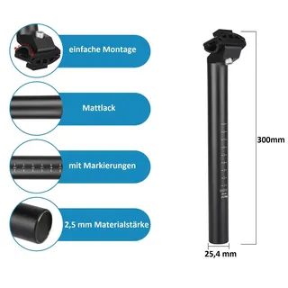 BAYLI rockible Fahrrad-Sattelstütze, Sattelstange für Kinder, leichtes Sattelrohr Rennrad-Sattelstütze, 25,4x300mm