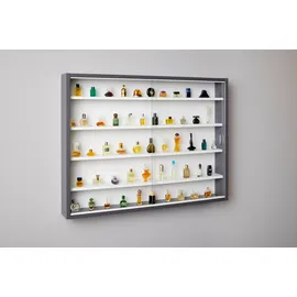 Interlink Inter Link Sammlervitrine Gewürzschrank Hängevitrine Wandregal Collecty Grau Weiß Holzwerkstoff, 4 Fächer, (80x60x9.5 cm)