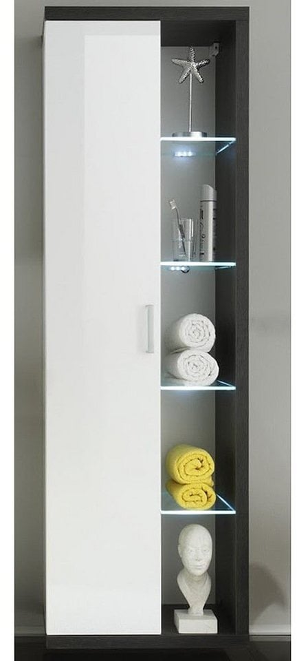 Preisvergleich Produktbild trendteam Hochschrank Badschrank Standschrank Badmöbel Schrank Badezimmerschrank grau|silberfarben