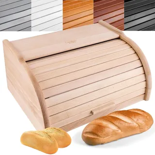 Creative Home Brotkasten Holz | 38 x 28,5 x 17,5cm (+/-1cm) | Perfekte BrotBox für Brot Brötchen Kuchen | Brotkiste mit Roll-Deckel | Natürliche Brot-Kiste | Brotbehälter für Jede Küche