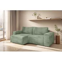 Fun Möbel Ecksofa Schlafsofa MADLEN Stoff Velo Olivgrün Ottomane