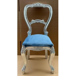 Casa Padrino Luxus Barock Damen Stuhl Blau / Silber - Handgefertigter Barockstil Schminktisch Stuhl - Luxus Schlafzimmer Möbel im Barockstil - Barock Möbel - Edel & Prunkvoll