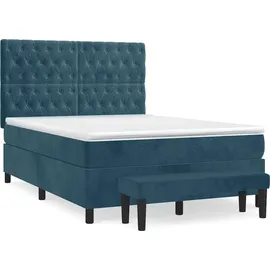 vidaXL Boxspringbett mit Matratze Dunkelblau 140x200 cm Samt