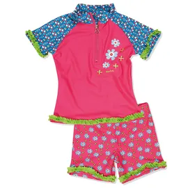 Playshoes UV-Schutz Bade-Set zweiteilig Schwimmshirt Badeshorts Badebekleidung, Blumen, 110/116