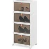 Aufbewahrungsbox Mit Deckel, Stapelbare Ordnungsbox Mit Türen, Transparent Klappbox Mit Rollen, Schuhboxen Ordnungsboxen Für Wohnzimmer & Schlafzimmer (4 Ebenen) - Goplus