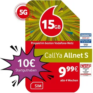 Vodafone Prepaid CallYa S, 15 GB statt 10 GB, 10 EUR Prepaidkarte rot