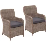 HHG PROREGAL Gartenstuhl 2er-Set  halbrundes Rattan  beige/grau