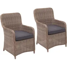 HHG PROREGAL Gartenstuhl 2er-Set  halbrundes Rattan  beige/grau