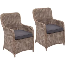 HHG PROREGAL Gartenstuhl 2er-Set  halbrundes Rattan  beige/grau