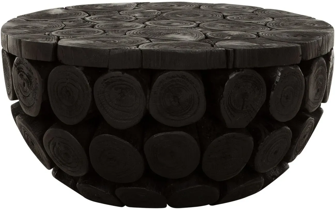 Couchtisch Cone aus Teakholz, massiv und geölt, rundes Design, schwarz, Ø 62 cm