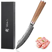 Wakoli Nussbaum Damast Steakmesser mit 12,5 cm Klinge I Nussbaumholzgriff