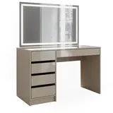 Vicco Schminktisch Sherry Greige Hochglanz 120 cm mit LED-Spiegel