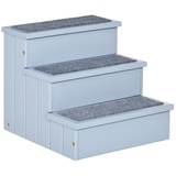 PawHut Haustiertreppe Hundetreppe Einstiegshilfe mit Teppich Tannenholz Grau