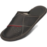 BeComfy Herren Hausschuhe Leder Pantoffel Männer Pantoffeln aus Echtleder Mann Schwarz Braun 40-50 EU (Schwarz Rot, EU Schuhgrößensystem, Erwachsene, Numerisch, M, 48) - 48 EU