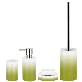 Spirella Badezimmer Set, 4-teiliges Badzubehör aus Porzellan Tube Seifenspender, Seifenschale, WC Bürste und Zahnputzbecher Weiß/Grün