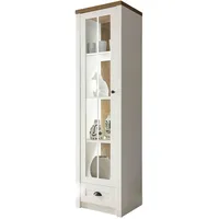 Furn.design Vitrine, Weiß, Eiche, Nachbildung,Pinie, 3 Fächer, Sockel, 50x198x43