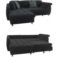 luma-home Ecksofa mit Schlaffunktion und Bettkasten 250/190/84 cm, Ottomane links, Mikrofaser Anthrazit Schwarz, / 17114