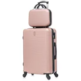 CELIMS - Großer Koffer 28" + Kosmetikkoffer 14" | Großes, leichtes ABS-Hartschalengepäck und Comestic-Tasche | 4 Räder | Reisekoffer + Kosmetikkoffer | Roségold