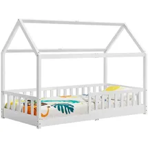 Juskys Kinderbett Marli 90 x 200 cm Kiefer massiv lackiert weiß