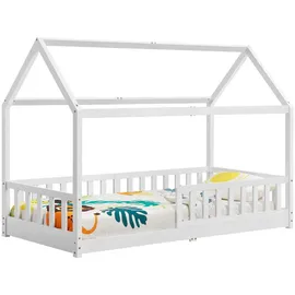 Juskys Kinderbett Marli 90 x 200 cm Kiefer massiv lackiert weiß