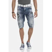 Cipo & Baxx Jeansbermudas CIPO & BAXX "Bermuda & Short", Herren, Gr. 31, Normalgrößen, blau, 100% Baumwolle, unifarben, regular fit kurz, Jeans, mit Applikationen und Ziernähten, CK101