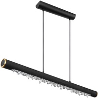 GLOBO Pendelleuchte Holz Rustikal LED Hängeleuchte Esszimmer Holzleuchte mit Kristallbehang, Metall schwarz Acryl, 1x LED 15 Watt 980 Lumen warmweiß, LxBxH 100x8x150 cm