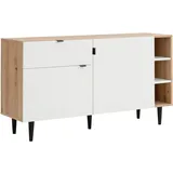 loft24 Sideboard Legolas, Anrichte im modernen Design mit Beinen aus Buche Massivholz weiß