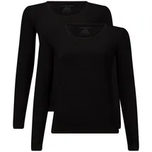 Bamboo basics Damen T-Shirt, 2er Pack - LARA Longsleeve, Unterhemd, Rundhals, uni Schwarz M