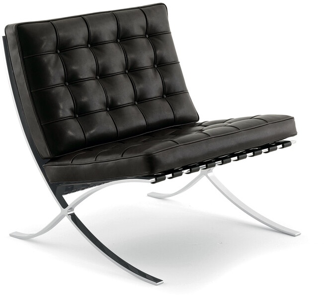 Sessel Barcelona Knoll International Anilinleder Venezia schwarz, Designer Ludwig Mies van der Rohe, 77x75x77 cm