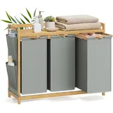 Songmics Wäschekorb 3 Fächer, 3 x 50 L, 94 x 33 x 78 cm, taubengrau