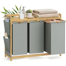 Songmics Wäschekorb 3 Fächer, 3 x 50 L, 94 x 33 x 78 cm, taubengrau