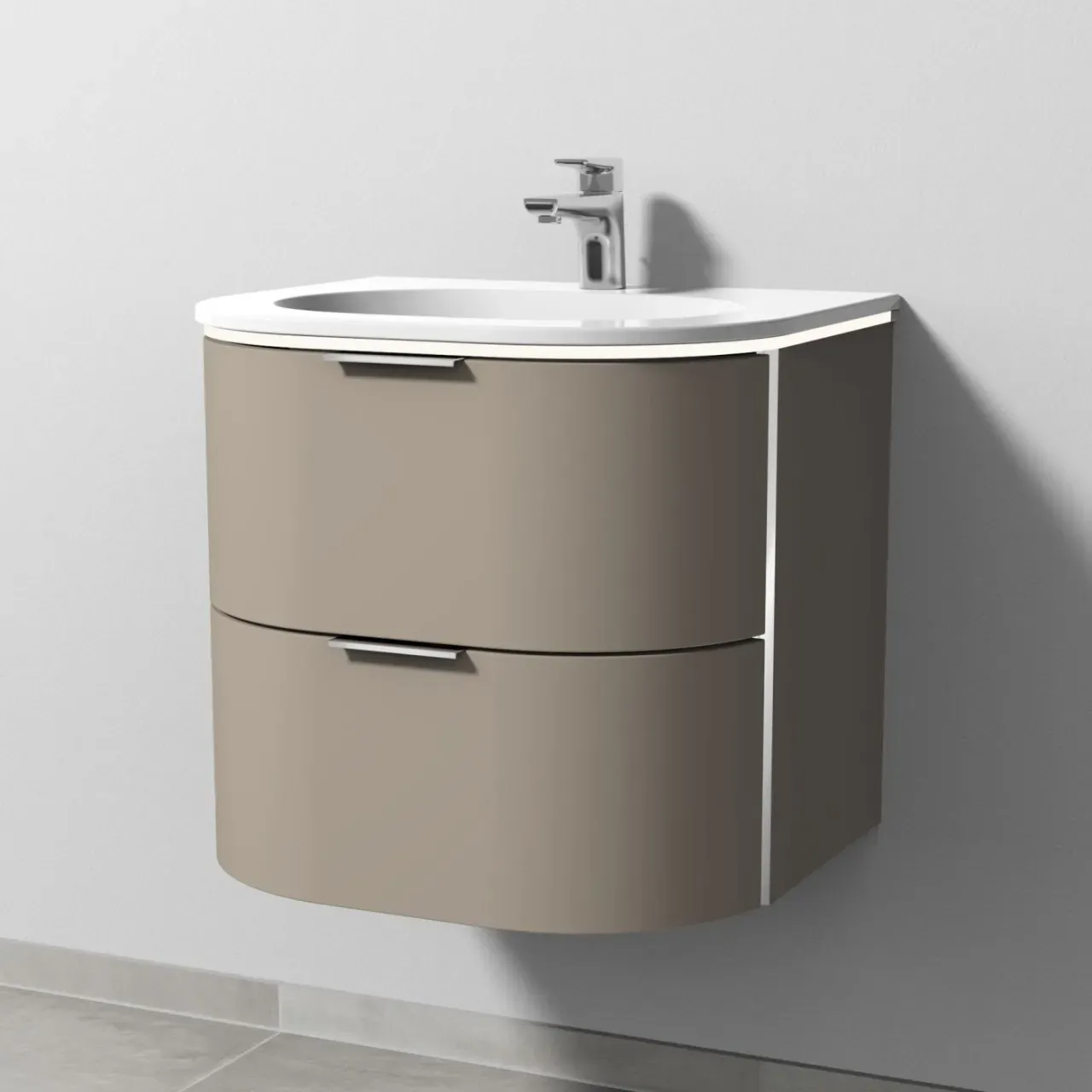 Sanipa 4balance Keramik-Set mit 2 Auszügen und LED-Beleuchtung, Sandgrau-Matt, DG41167 DG41167