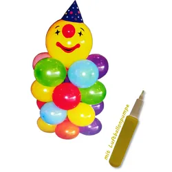 DIY Ballonfigur Clown (110cm) mit Luftballonpumpe gelb
