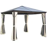 Outsunny Luxus Pavillon Gartenpavillon Alu Partyzelt Gartenzelt mit lichtdurchlässigem PC Dach Braun+Beige 300 x 300 x 260 cm   Aosom