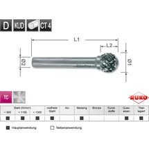 Ruko Hartmetall Frässtift Form D Kugel (KUD) Durchmesser 10,0 mm L1 min 49 mm