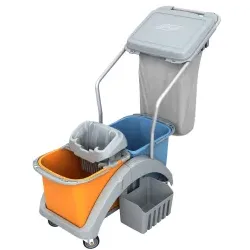 Cleankeeper Doppelfahrwagen 18 mit Kunststoffwringer mit Rahmen zum Einhängen von Müllsäcken inkl. Deckel