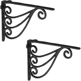 Relaxdays Regalwinkel Set, 2 Winkel, HBT: 23,5 x 4 x 18 cm, antike Verzierung, Wandregal-Halterung, Gusseisen, schwarz