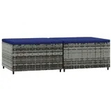 vidaXL Gartenhocker mit Kissen 2 Stk. Grau Poly Rattan