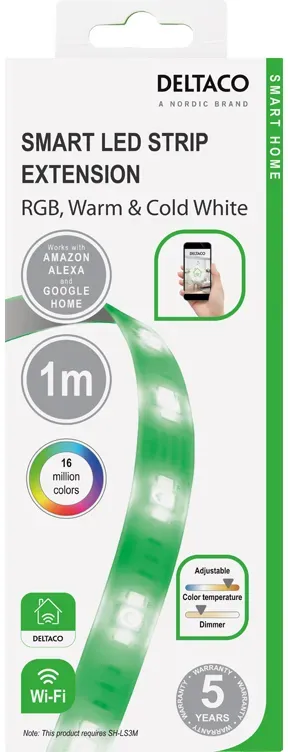 Deltaco Smart Home RGB LED-Streifen Verlängerungskabel WiFi Dimmbar - 1M