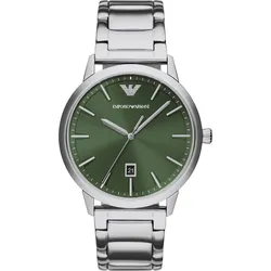 Quarzuhr EMPORIO ARMANI, khakifarben, edelstahlfarben, Armbanduhren, Herren, Armbanduhr, Herrenuhr, Edelstahlarmband, analog, Tag