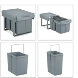 Relaxdays Einbaumülleimer 3-fach, ausziehbar, Küchenmülleimer für Unterschrank, 15 l - Grau