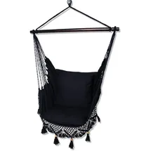 HOBEA-Germany Hängesessel schwarz mit Makramee inkl. Aufhängung