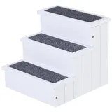 Hundetreppe 3 Stufen Katzentreppe Haustiertreppe Hundetreppe Für Hunde Und Katzen Tiertreppe Einstiegshilfe Mit Teppich Stauraum Für Sofa Bett Tannenholz Weiß 40,5 X 44,5 X 38 Cm  on-site